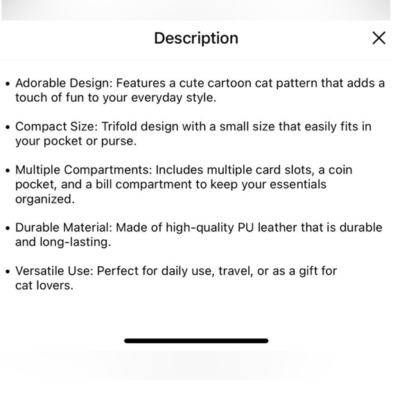 😻Trifold Cat Wallet w/Snap Closure - Picture 6 of 6